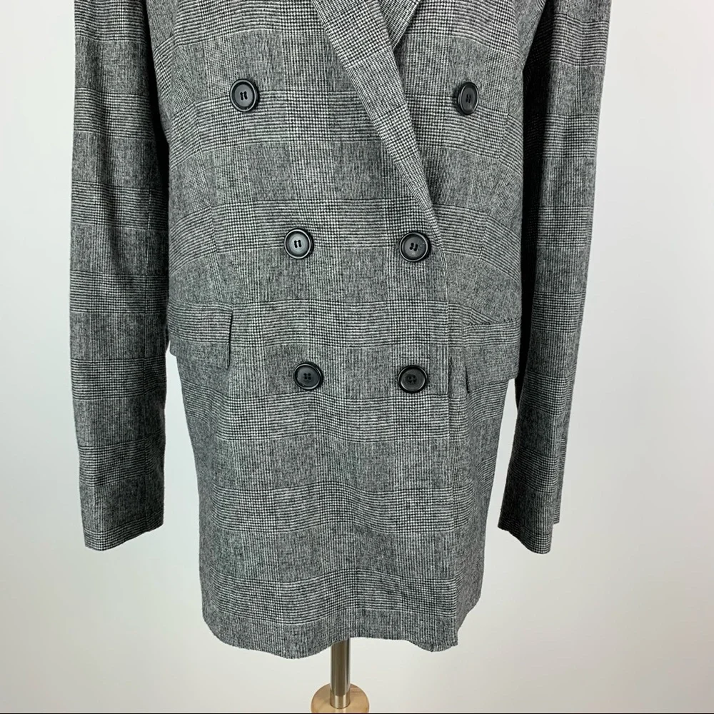 ZARA Black Plaid Double Breasted Blazer Medium - Picture 4 of 16